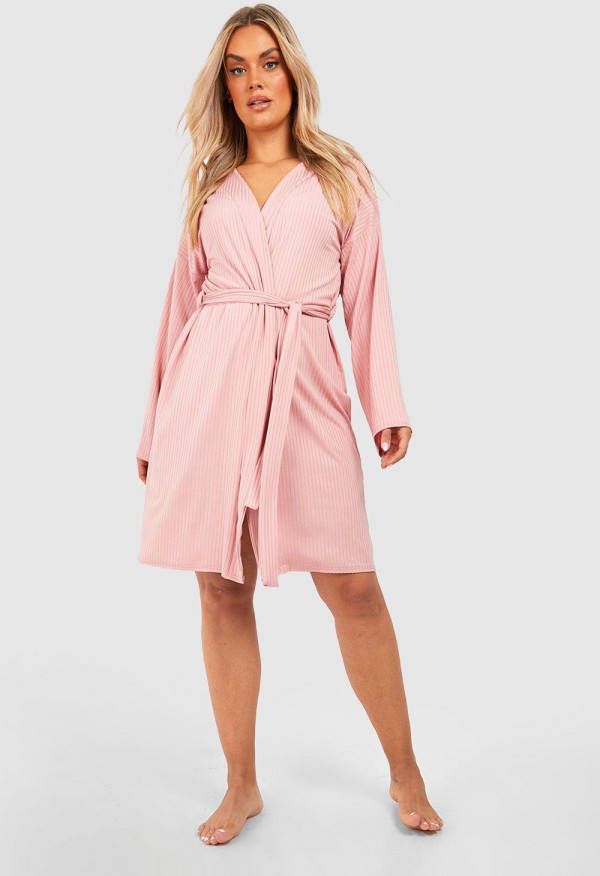 boohoo Plus Zachte Geribbelde Ochtendjas, Blush