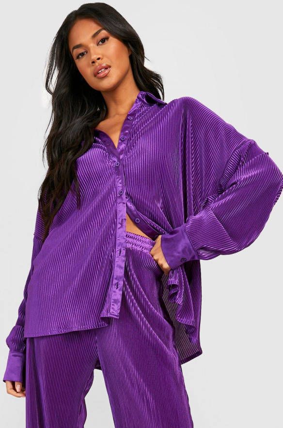 boohoo Premium Oversized Plisse Blouse, Purple