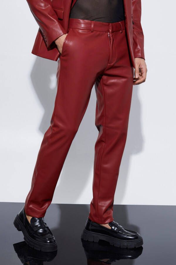 boohoo Pu Slim Fit Pantalons, Burgundy