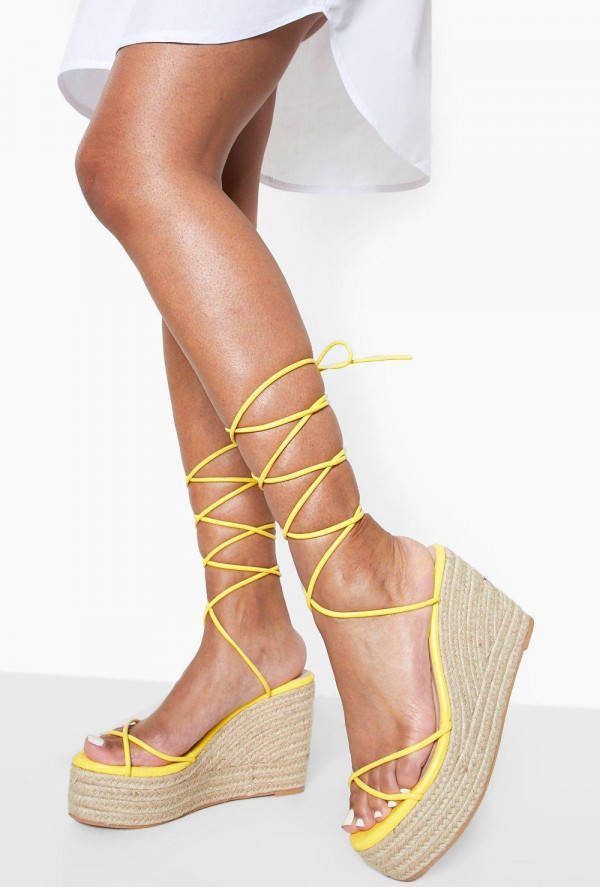boohoo Raffia Wikkel Sleehakken, Lime