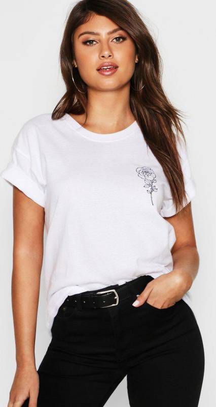 boohoo Rozen T Shirt Met Borstopdruk, Wit