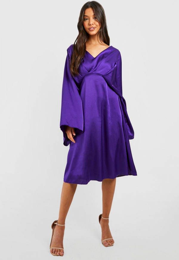 boohoo Satijnen Midi Skater Jurk Met Kimono Mouwen, Jewel Purple