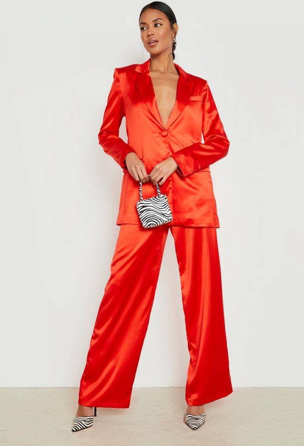 boohoo Satijnen Wide Leg Broek, Red