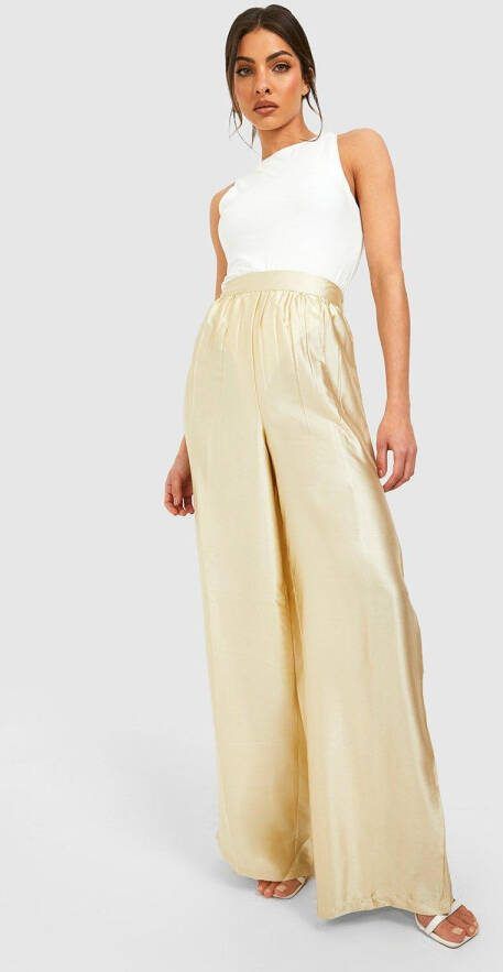 boohoo Satijnen Wide Leg Broek, Sand