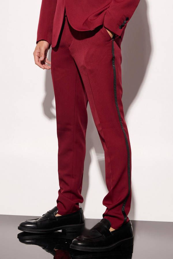 boohoo Skinny Fit Smoking Pantalons, Burgundy