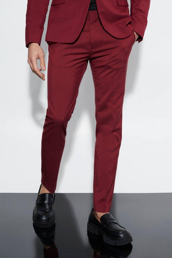 boohoo Skinny Fit Smoking Pantalons, Burgundy