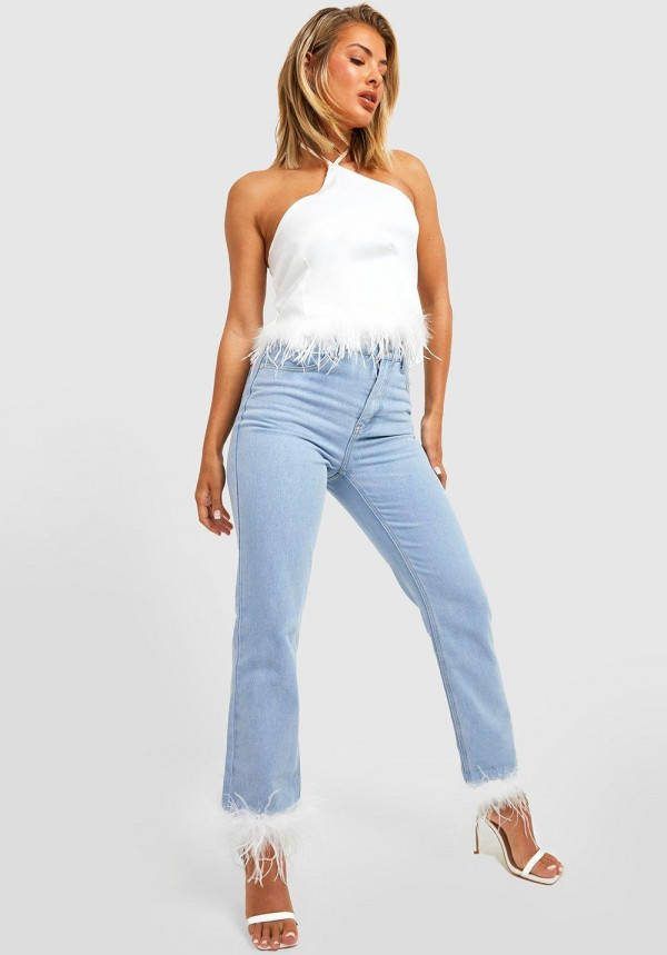 boohoo Spijkerbroek Met Hoge Taille En Rechte Pijpen, Mid Blue