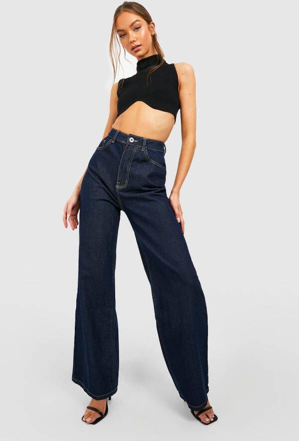 boohoo Spijkerbroek Met Wijde Pijpen En Hoge Taille, Indigo