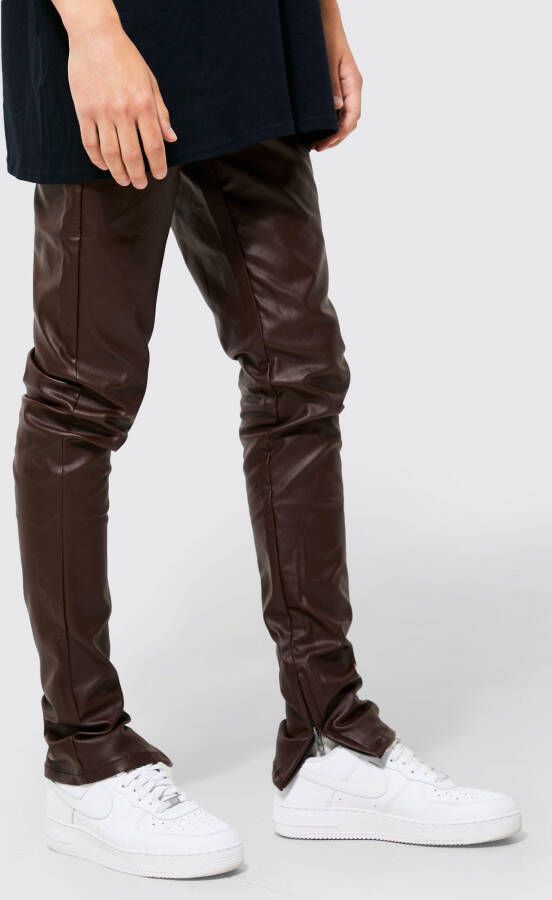 boohoo Stacked Skinny Jeans Met Coating Met Zoom Rits, Brown