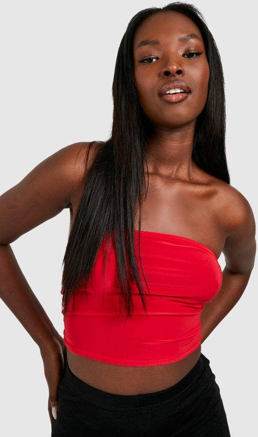 boohoo Strakke Bandeau Crop Top, Red