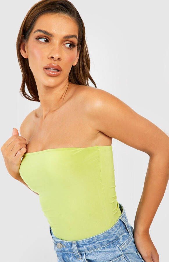 boohoo Strakke Bandeau Long Line Top Met Dubbele Lagen, Lime