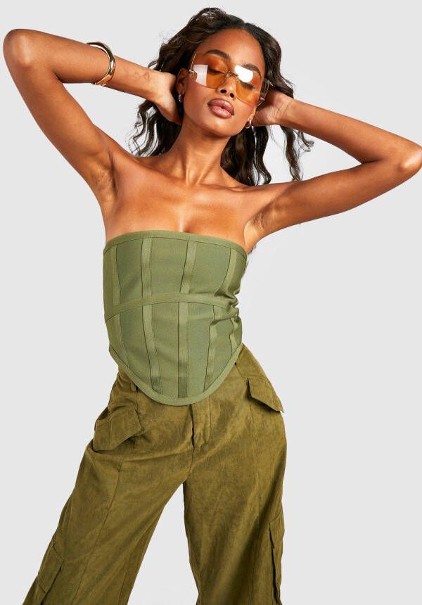 boohoo Strakke Bandeau Top, Khaki