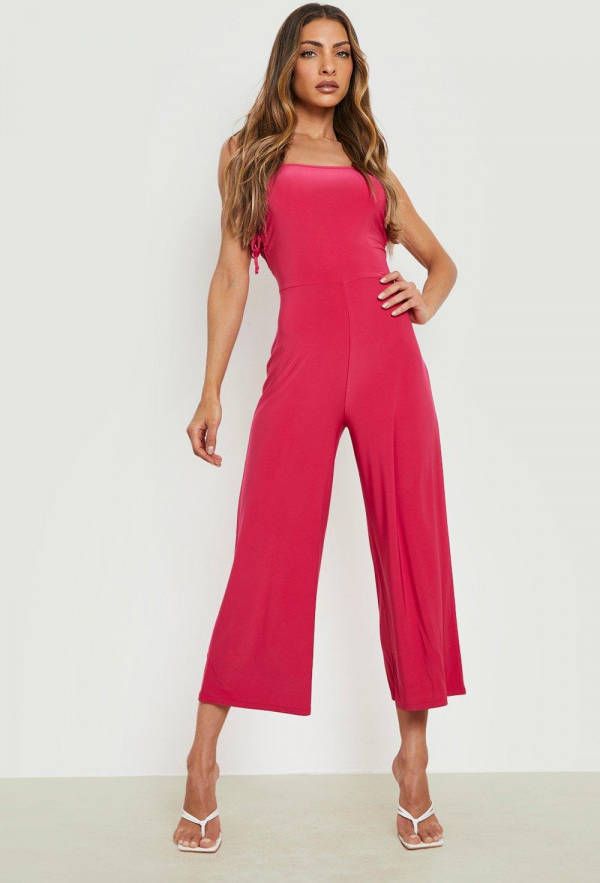 boohoo Strakke Cut Out Jumpsuit Met Bandjes, Magenta