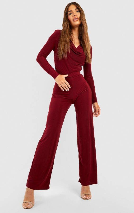 boohoo Strakke Jersey Wide Leg Broek, Berry
