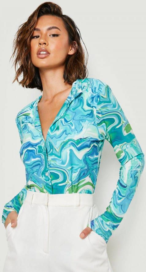 boohoo Strakke Marmerprint Blouse, Multi