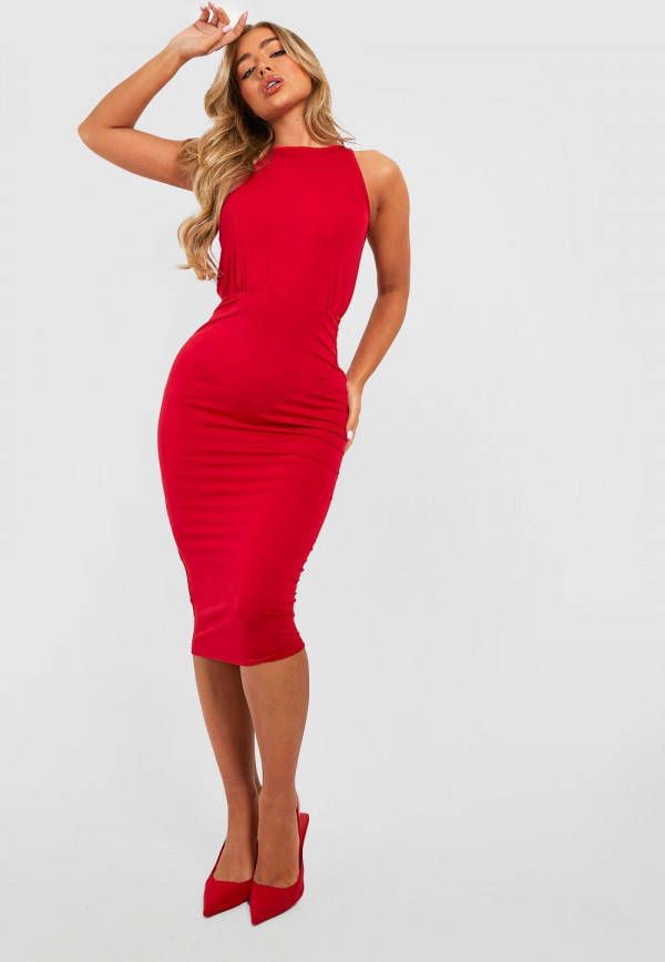 boohoo Strakke Midi Jurk, Red