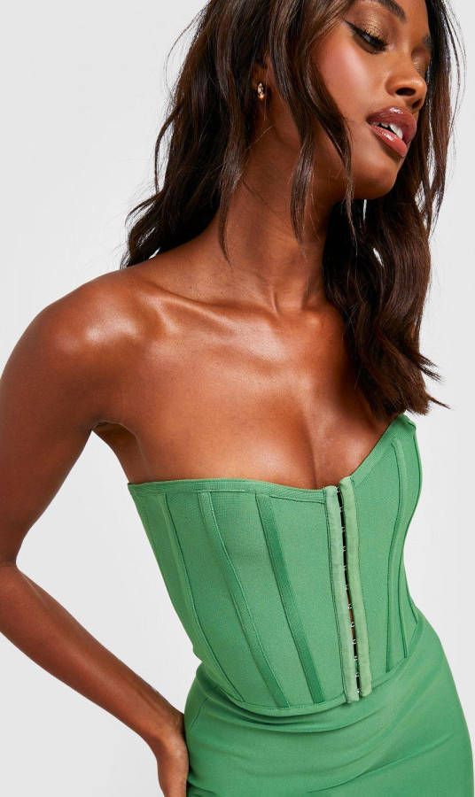 boohoo Strakke Premium Corset Top Met Haakjes, Green