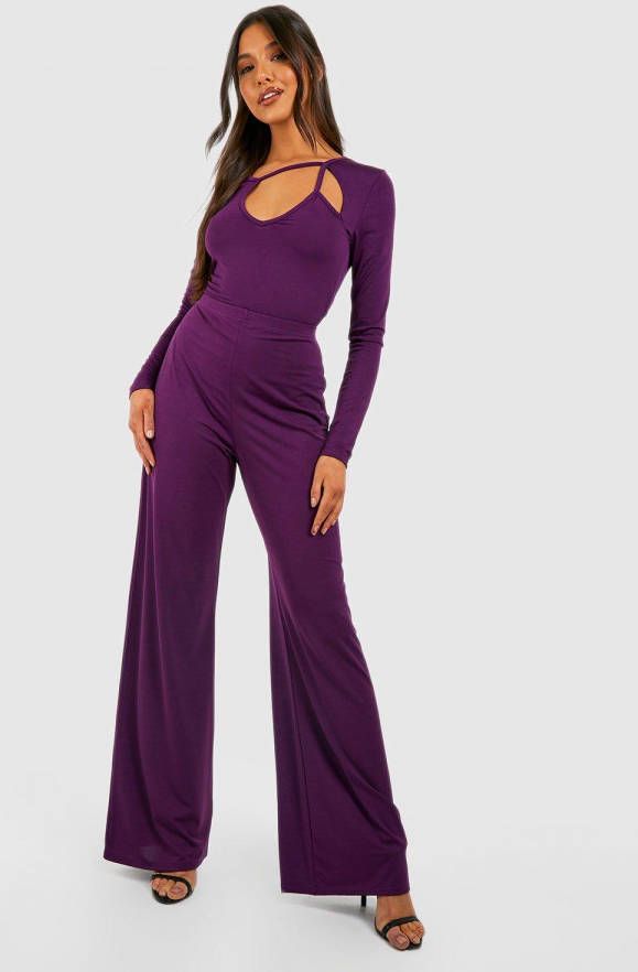 boohoo Strakke Wide Leg Broek Met Textuur, Purple