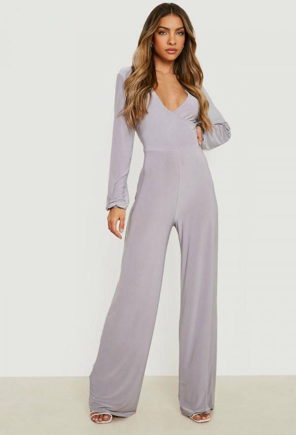 boohoo Strakke Wide Leg Wikkel Jumpsuit, Grey
