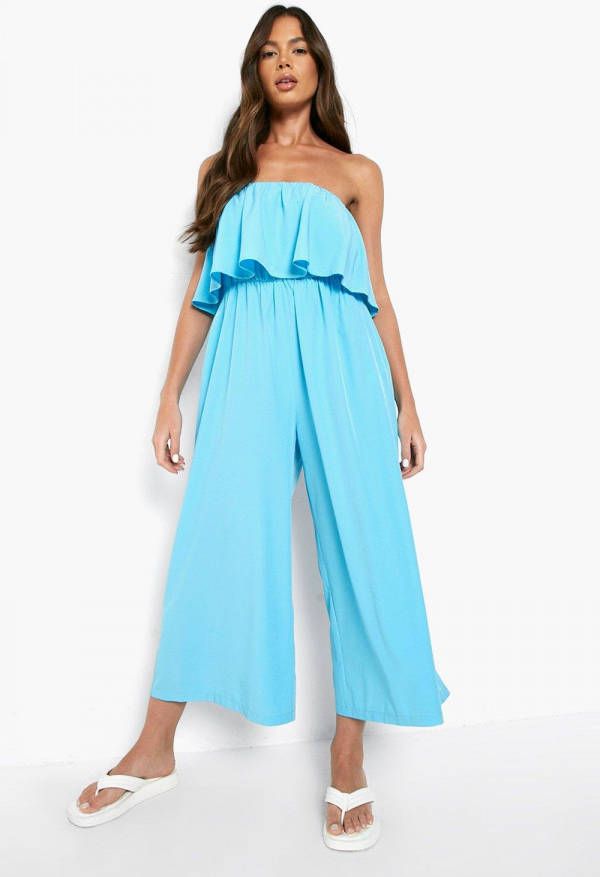 boohoo Strapless Culotte Jumpsuit Met Franjes, Blue