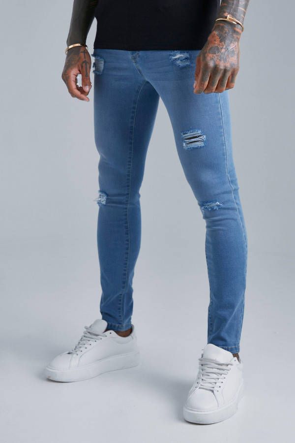 boohoo Super Skinny Jeans Met Scheuren, Light Blue