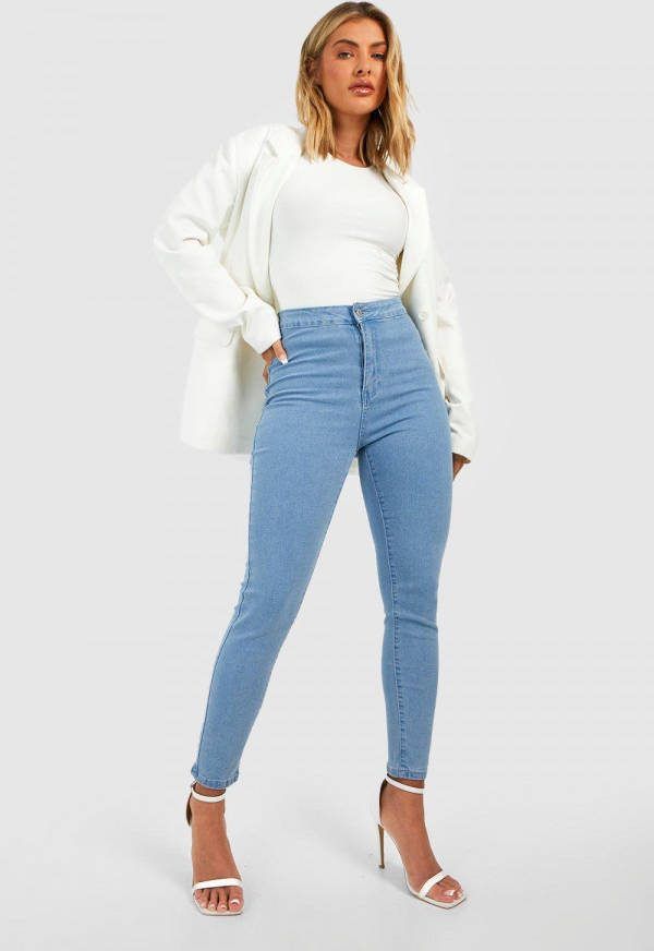 boohoo Super Stretch High Waist Disco Skinny Jeans, Light Blue