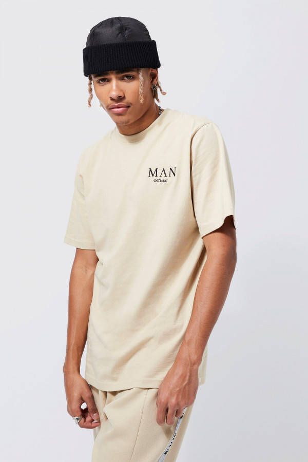 boohoo Tall Color Block Man T Shirt Met Panelen En Tekst, Taupe