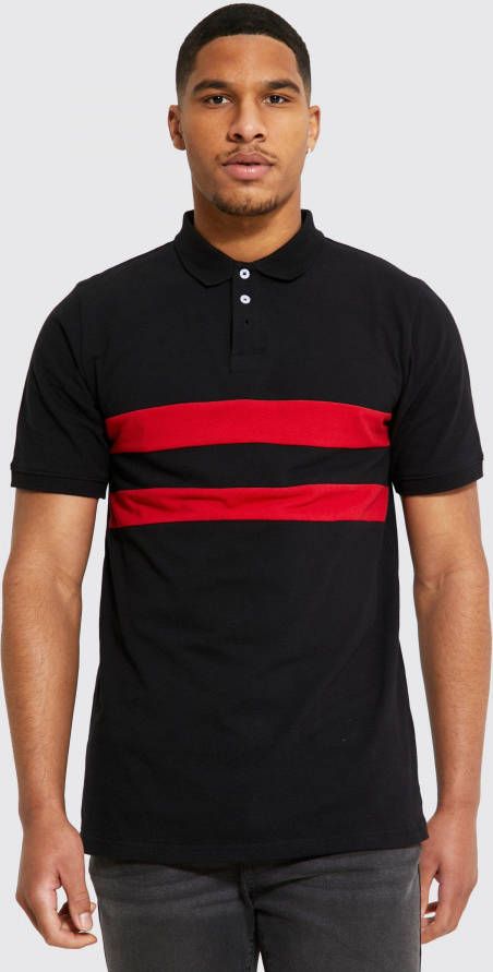 boohoo Tall Colour Block Polo, Black