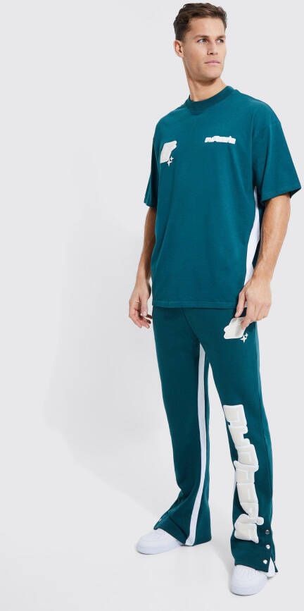 boohoo Tall Core Trainingspak Met T Shirt Met Drukknoopjes En Gusset Detail, Teal