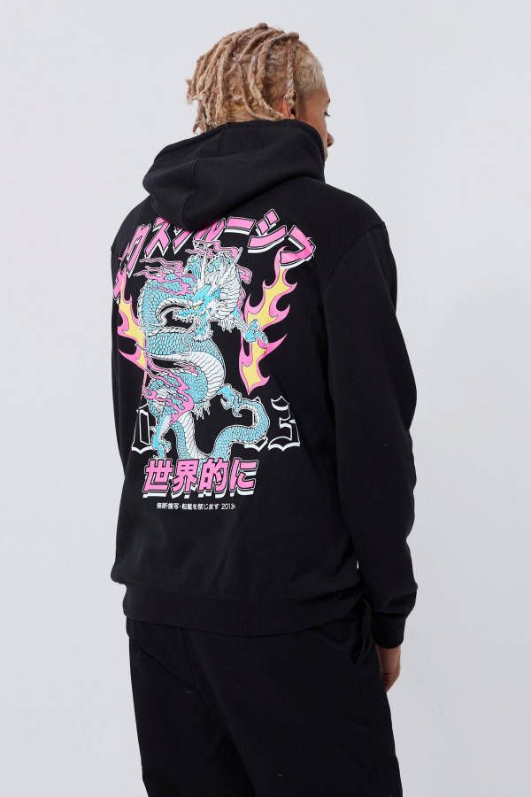 boohoo Tall Dragon Hoodie Met Print, Black