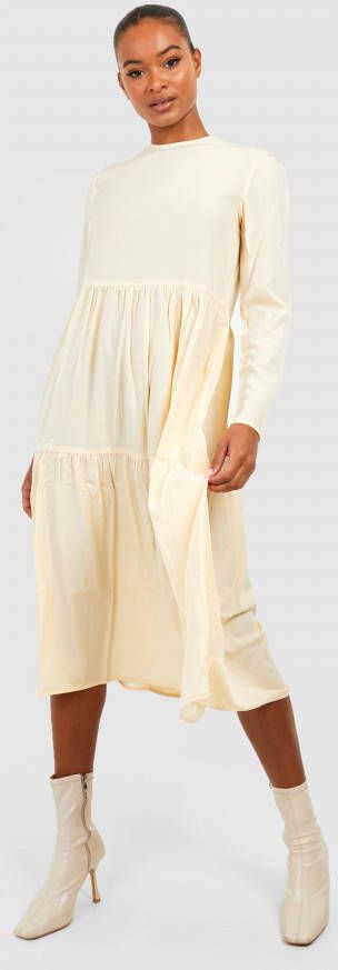 boohoo Tall Gesmokte Jurk Met Laagjes, Stone