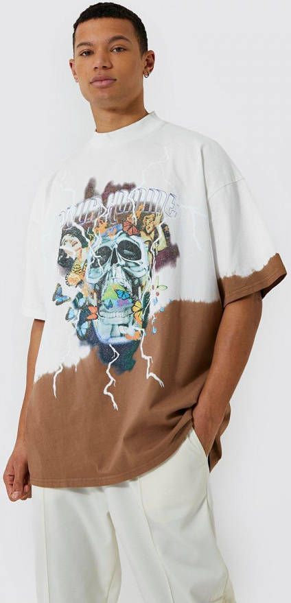 boohoo Tall Gesplitst Tie Dye T Shirt Met Opdruk, Brown