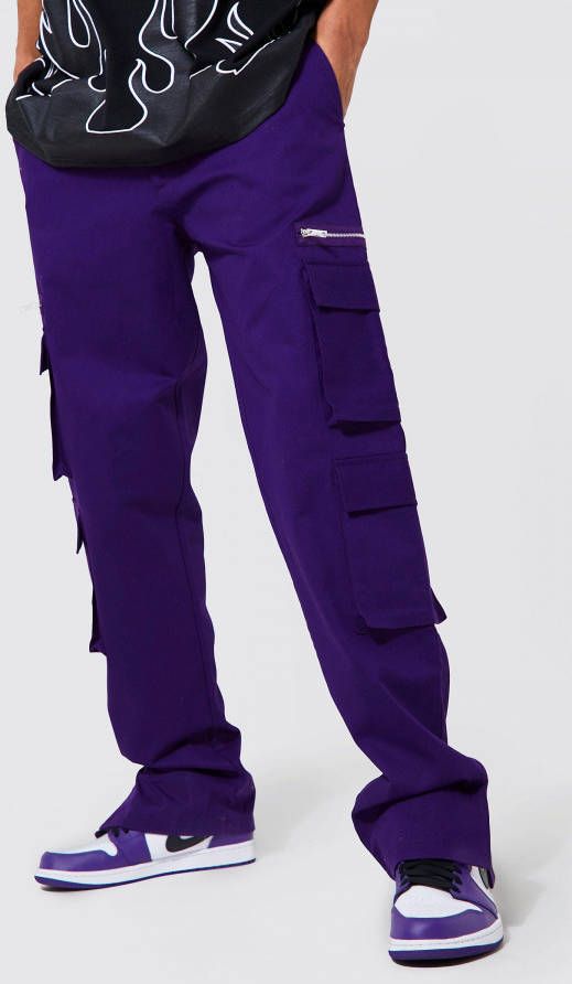 boohoo Tall Keperstof Cargo Broek Met Zakken En Rechte Pijpen, Purple