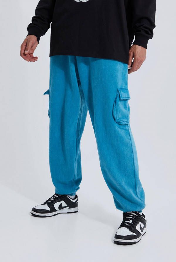 boohoo Tall Oversized Acid Wash Gebleekte Cargo Joggingbroek, Teal