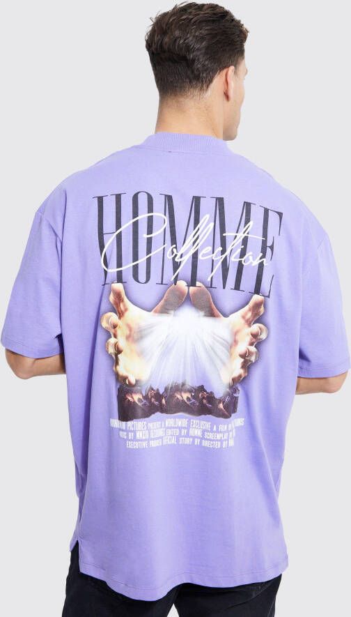 boohoo Tall Oversized Homme T Shirt Met Brede Nek, Purple