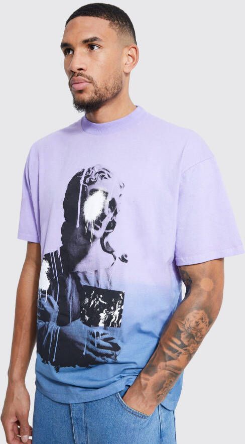 boohoo Tall Oversized Ombre Standbeeld T Shirt Met Print, Purple