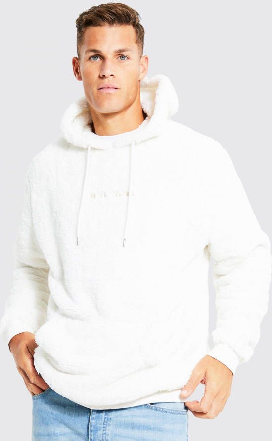 boohoo Tall Pluizige Geborduurde Limited Edition Hoodie, Ecru