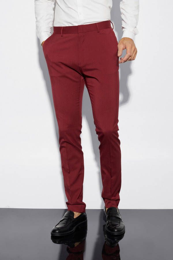 boohoo Tall Skinny Fit Smoking Pantalons, Burgundy
