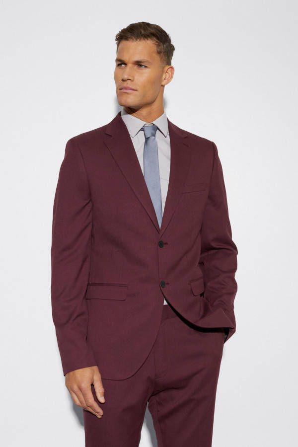 boohoo Tall Slim Fit Colbert Met Enkele Rij Knopen, Burgundy