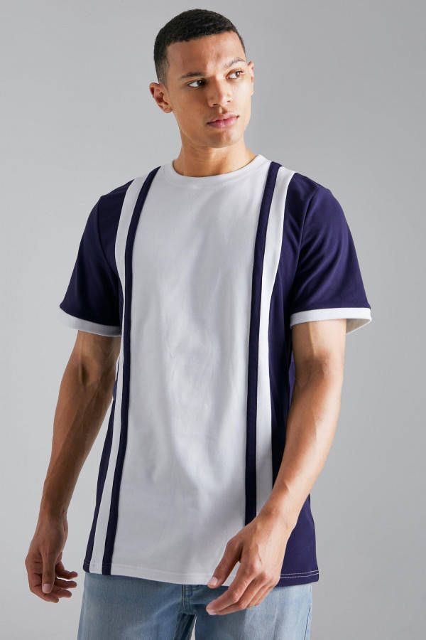 boohoo Tall Zacht Slim Fit T Shirt Met Panelen, Navy