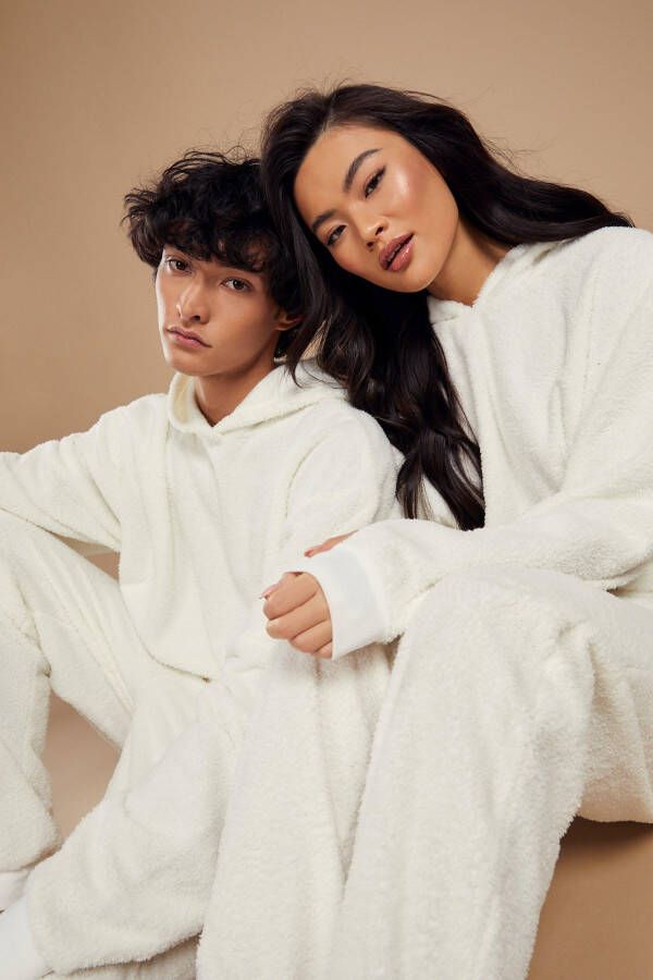 boohoo Teddy Hers Loungewear Hoodie En Joggingbroek Set, Ecru