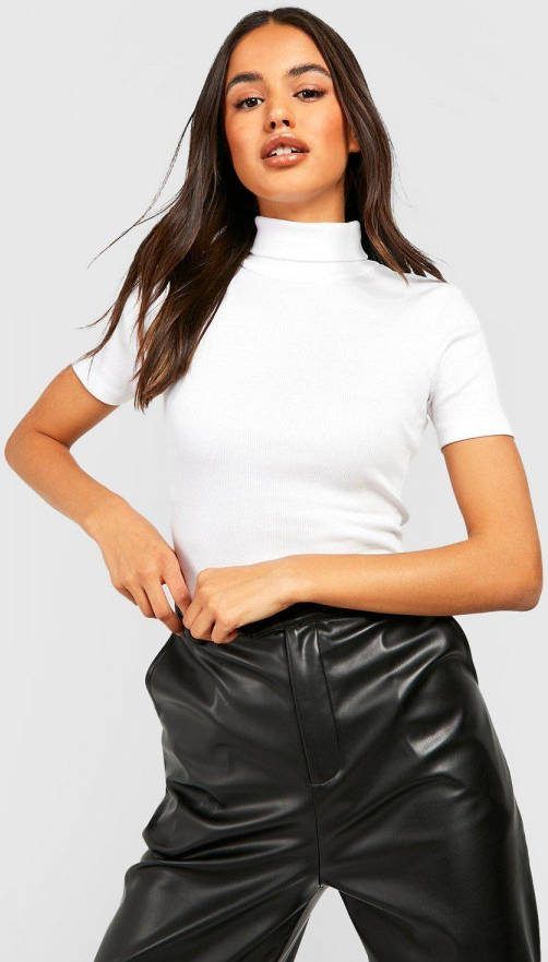 boohoo Top Met Hoge Hals En Korte Mouwen, White