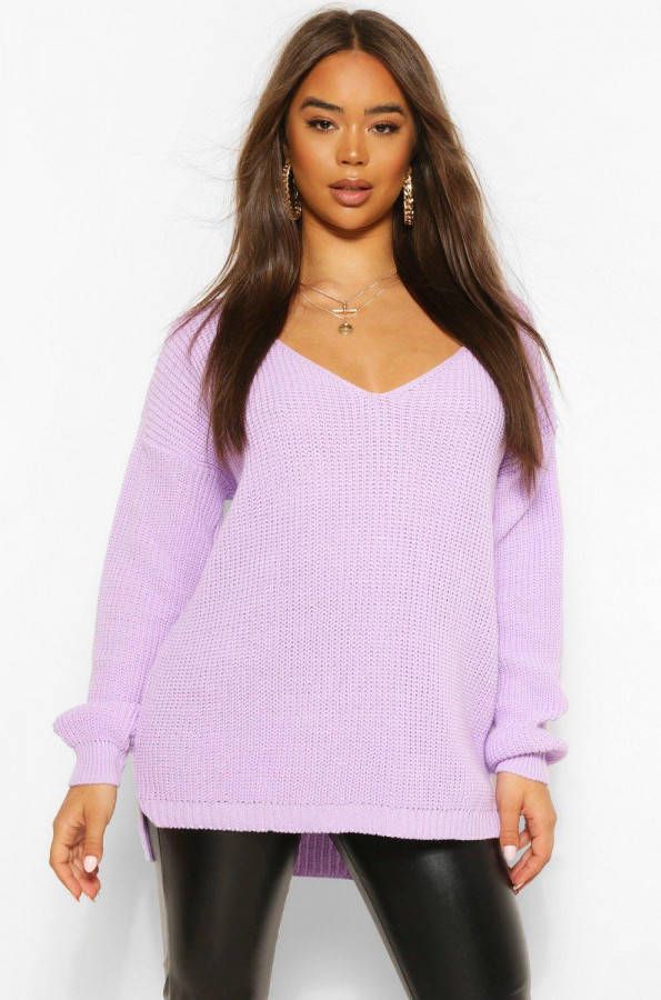 boohoo Trui Met V Hals, Helder Lila