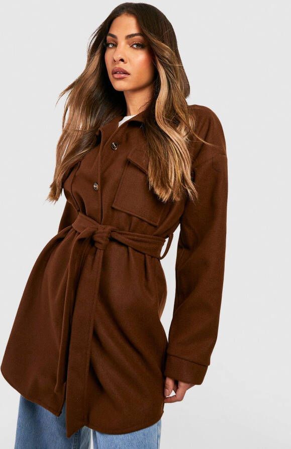 boohoo Tussenjas Met Ceintuur, Chocolate
