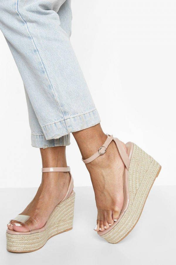 boohoo Tweedelige Espadrille Sleehakken Met Transparante Bandjes, Nude