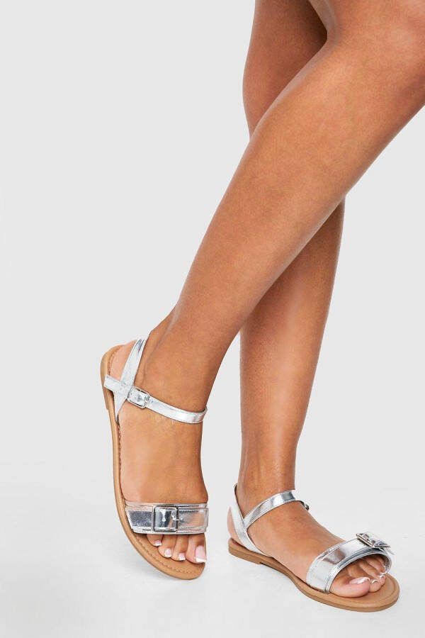 boohoo Tweedelige Sandalen Met Gesp En Bandjes, Silver