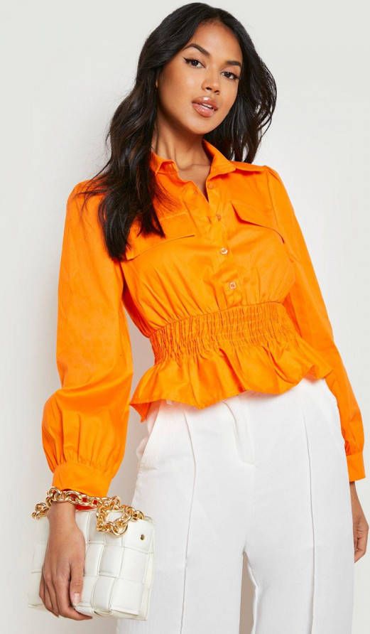 boohoo Utility Blouse Met Geplooide Taille, Orange