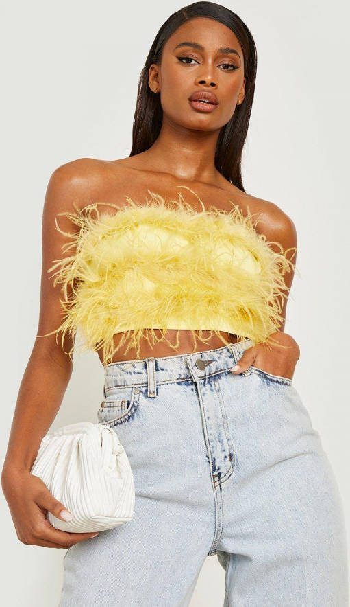 boohoo Veren Bandeau Crop Top, Lemon