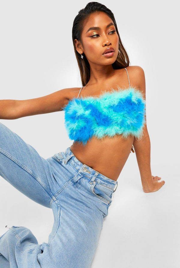 boohoo Veren Bandeau Top Met Steentjes En Bandjes, Blue