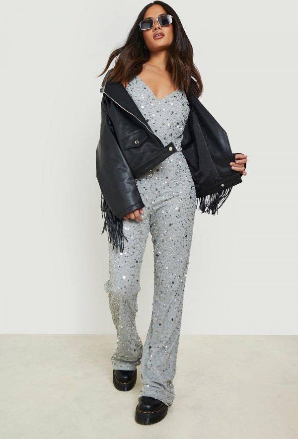 boohoo Versierde Jumpsuit, Silver